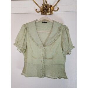 Semi Sheer Blouse Sage Green Shirt Size L Chocolate USA